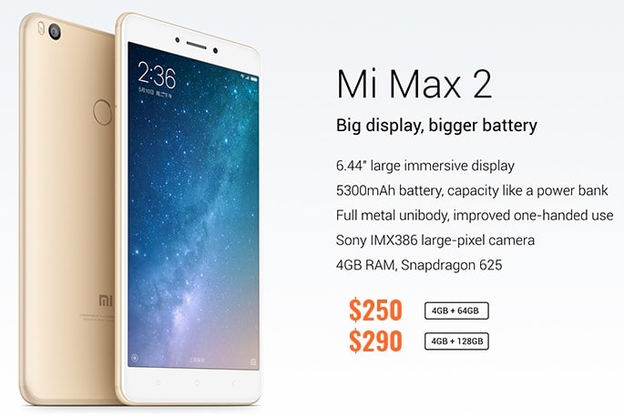 Ориентировочная цена Mi Max 2