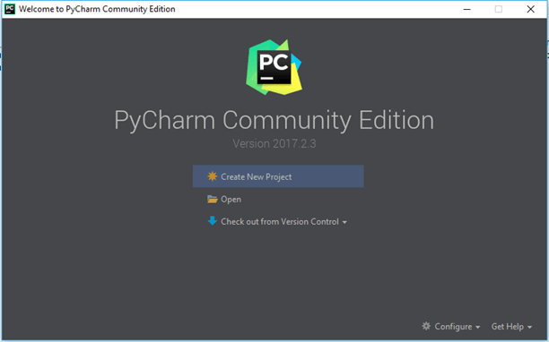 PyCharm Community Edition Welcome Screen